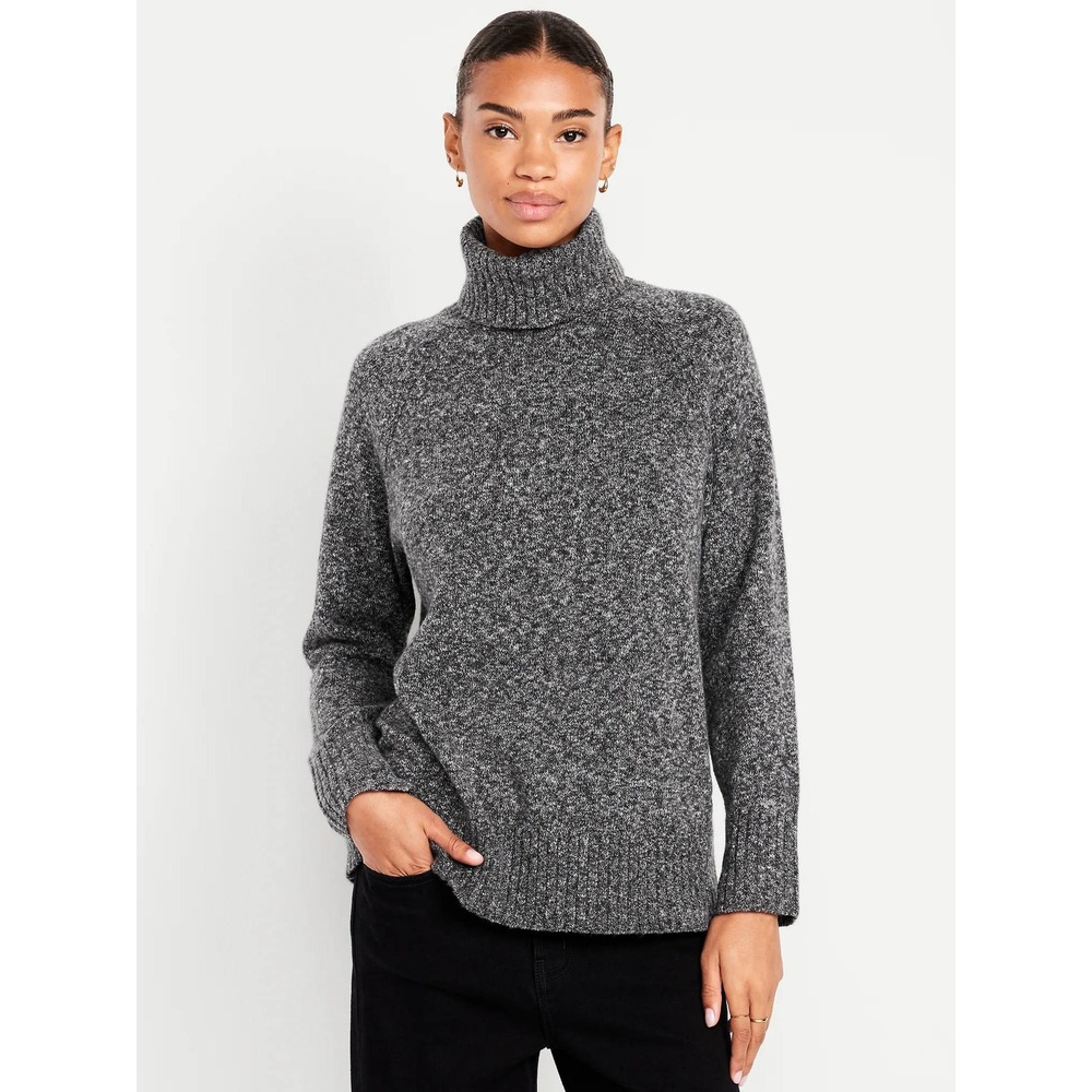 DG2 by Diane Gilman Womens Silver Metallic Knit Turtleneck Sweater Ribbed XL